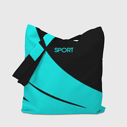 Сумка-шопер Sport чёрный и неоновый голубой полосы, цвет: 3D-принт