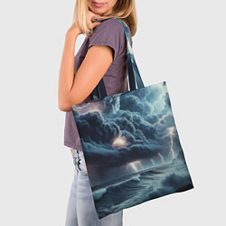Сумка-шопер Шторм на море - сверкание молний, цвет: 3D-принт — фото 2