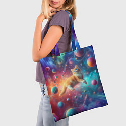 Сумка-шопер Рыжий космический котёнок - неоновое свечение, цвет: 3D-принт — фото 2