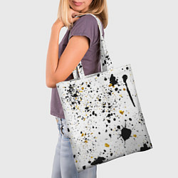 Сумка-шопер Черные и золотистые пятна краски на белом фоне, цвет: 3D-принт — фото 2