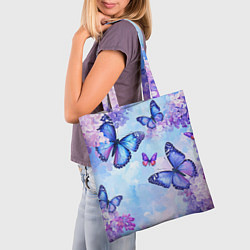 Сумка-шопер Бабочки и сирень - нежная голубая живопись, цвет: 3D-принт — фото 2
