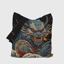 Сумка-шопер Японский дракон и волны в стиле тату ирезуми, цвет: 3D-принт