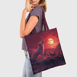 Сумка-шопер Белый волк воет на луну, цвет: 3D-принт — фото 2