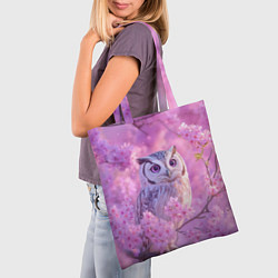 Сумка-шопер Сова в весенних цветах, цвет: 3D-принт — фото 2