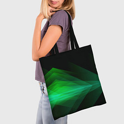 Сумка-шопер Неоновая зеленая абстракция на черном фоне, цвет: 3D-принт — фото 2
