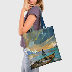 Сумка-шопер Мальчик и лодка, цвет: 3D-принт — фото 2