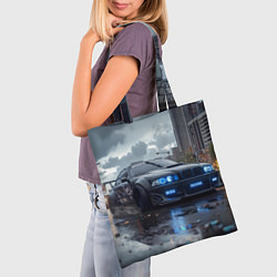 Сумка-шопер BMW синие фары дождливая погода, цвет: 3D-принт — фото 2