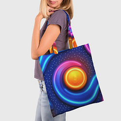 Сумка-шопер Оранжевый круг и голубые линии текстура, цвет: 3D-принт — фото 2