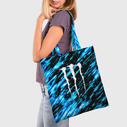 Сумка-шопер Monster energy штрихи голубых неоновых красок, цвет: 3D-принт — фото 2
