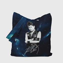 Сумка-шопер Юрий Хой черно-белый портрет с подписью, цвет: 3D-принт