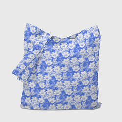 Сумка-шопер Бело-голубой цветочный, цвет: 3D-принт