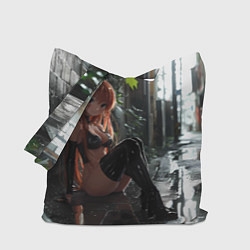 Сумка-шоппер Девушка в переулке под дождем