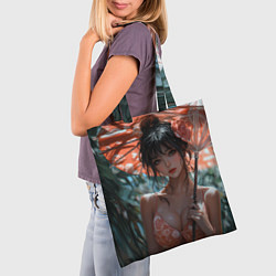 Сумка-шопер Азиатская девушка с зонтом, цвет: 3D-принт — фото 2