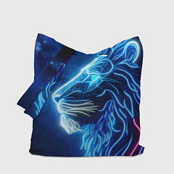 Сумка-шопер Профиль космического неонового льва - нейроарт, цвет: 3D-принт