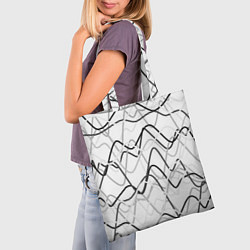 Сумка-шопер Белый с серыми волнистыми полосами, цвет: 3D-принт — фото 2