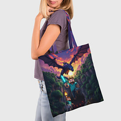 Сумка-шопер Дракон края и Стив - Майнкрафт арт, цвет: 3D-принт — фото 2