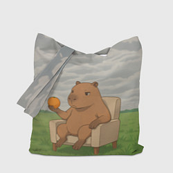 Сумка-шоппер Капибара с апельсином на кресле