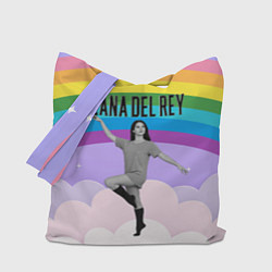 Сумка-шопер Lana Del Rey на фоне радуги, цвет: 3D-принт