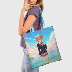 Сумка-шопер Дандадан Сиратори Айра на берегу моря, цвет: 3D-принт — фото 2