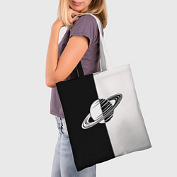 Сумка-шопер Сатурн черно-белый, цвет: 3D-принт — фото 2