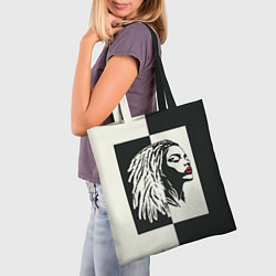 Сумка-шопер Девушка с дредами на темно-зеленом, цвет: 3D-принт — фото 2