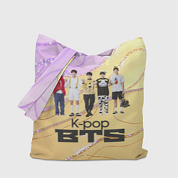 Сумка-шопер BTS желто-розовый фон, цвет: 3D-принт