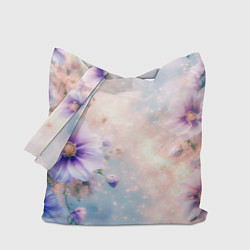 Сумка-шоппер Нежный голубой цветочный с золотистым свечением