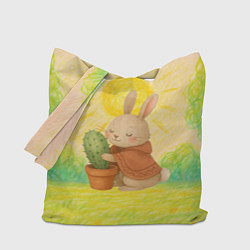 Сумка-шопер Заяц обнимает кактус, цвет: 3D-принт