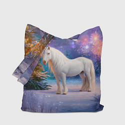 Сумка-шопер Белая новогодняя лошадь, цвет: 3D-принт