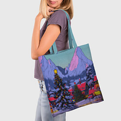 Сумка-шопер Новогодние елки в горном городке, цвет: 3D-принт — фото 2