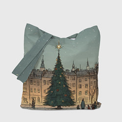 Сумка-шопер Новогодняя елка во дворе, цвет: 3D-принт