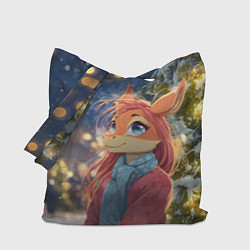 Сумка-шоппер Рыжая лошадка на фоне Нового года