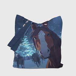 Сумка-шопер Лошадь на фоне новогодней елки, цвет: 3D-принт