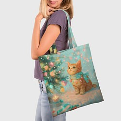 Сумка-шопер Милый рыжий котенок любуется елкой, цвет: 3D-принт — фото 2
