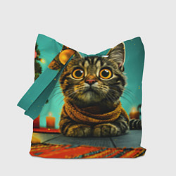 Сумка-шопер Котик под елкой, цвет: 3D-принт