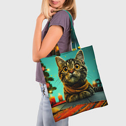 Сумка-шопер Котик под елкой, цвет: 3D-принт — фото 2