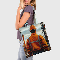 Сумка-шопер Нефтехимик на фоне завода, цвет: 3D-принт — фото 2