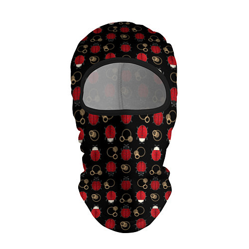 Балаклава Красные Божьи коровки на черном фоне ladybug / 3D-Черный – фото 1