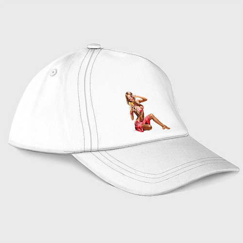 Бейсболка Красивая девушка с коктейлем / Белый – фото 1