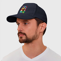 Бейсболка Капибара в наушниках и шляпе - нейросеть, цвет: тёмно-синий