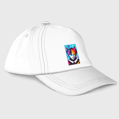 Бейсболка Сердитый кот - поп-арт / Белый – фото 1