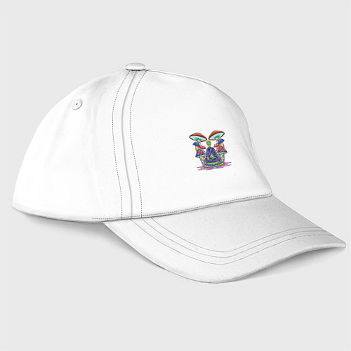 Бейсболка Медитирующий инопланетянин среди грибов / Белый – фото 1