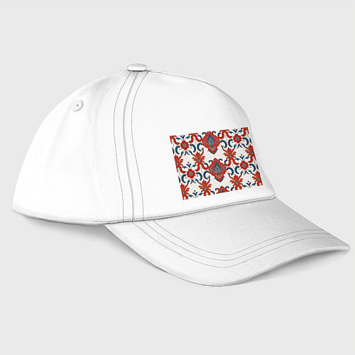 Бейсболка Узор красно-синий на белом фоне / Белый – фото 1