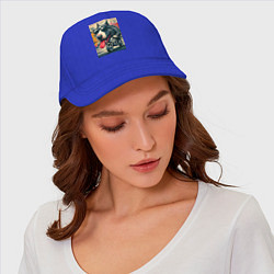 Бейсболка Бультерьер управляет мотоциклом - граффити, цвет: синий — фото 2