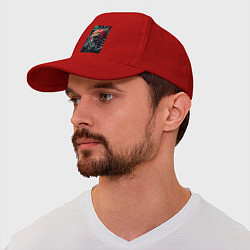 Бейсболка Рыжий котяра с малиновой чёлкой - киберпанк, цвет: красный — фото 2