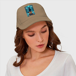 Бейсболка Чёрный кот сидит на тыкве - хэллоуин, цвет: миндальный — фото 2