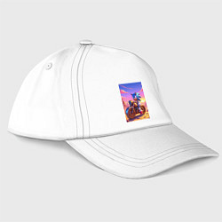 Бейсболка Ёж Соник на ржавом ретро мотоцикле в пустыне, цвет: белый