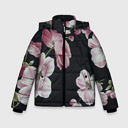 Куртка зимняя для мальчика Цветы на черном фоне, цвет: 3D-светло-серый