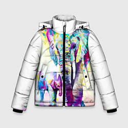 Куртка зимняя для мальчика Акварельные слоны, цвет: 3D-черный