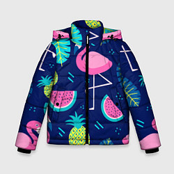 Куртка зимняя для мальчика Фруктовый фламинго, цвет: 3D-светло-серый